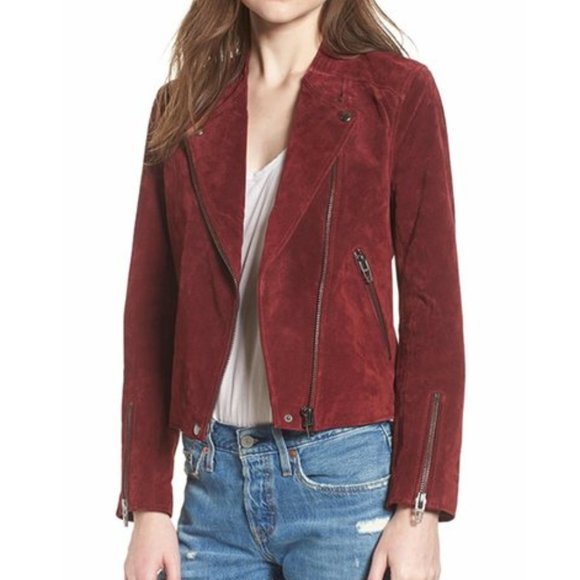 Blank NYC Jackets & Blazers - BLANK NYC No Limit Real Suede / Leather Moto Jacket in Dark Red - Small